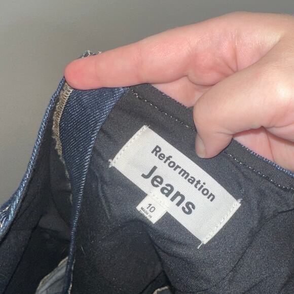 Reformation Joanne Belted Denim Mini Dress Blue Structured Corset Style Size 10 - Picture 4 of 8